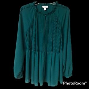 Charter Club Woman Teal Pleated Blouse Peplum